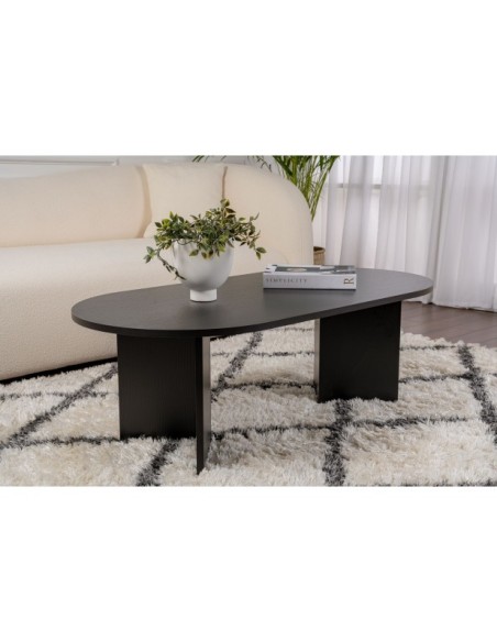 Mesa de Centro Ovalada SILKE, MDF Acabado Madera Negra