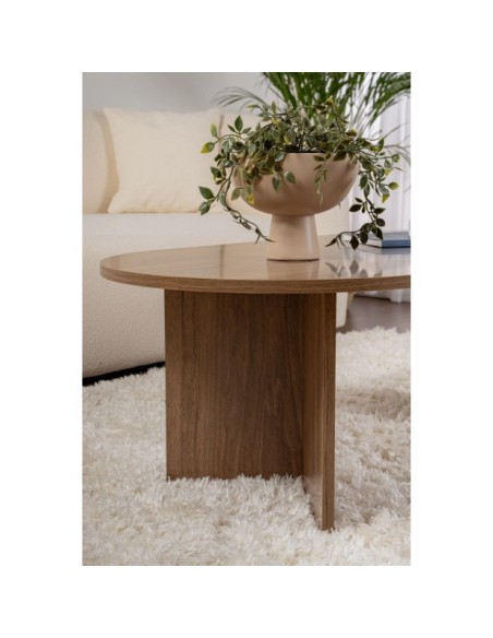 Mesa de Centro Ovalada SILKE, MDF Acabado Nogal