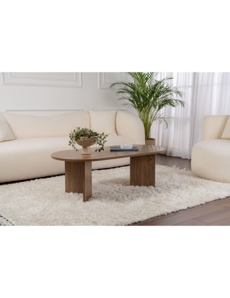 Mesa de Centro Ovalada SILKE, MDF Acabado Nogal