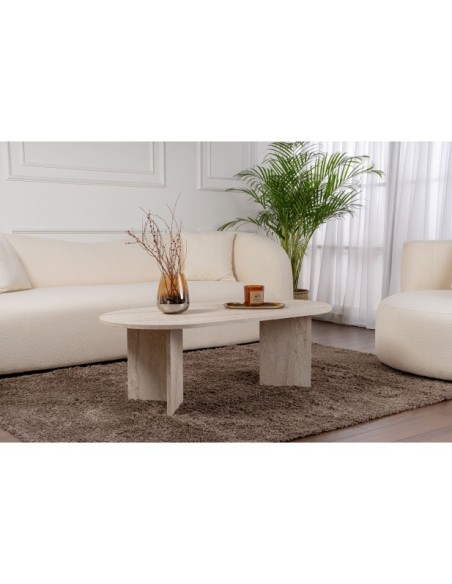 Mesa de Centro Ovalada SILKE, MDF Acabado Mármol