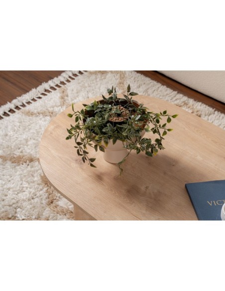 Mesa de Centro Ovalada SILKE, MDF Acabado Roble Zafiro