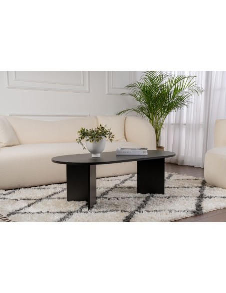 Mesa de Centro Ovalada SILKE, MDF Acabado Madera Negra