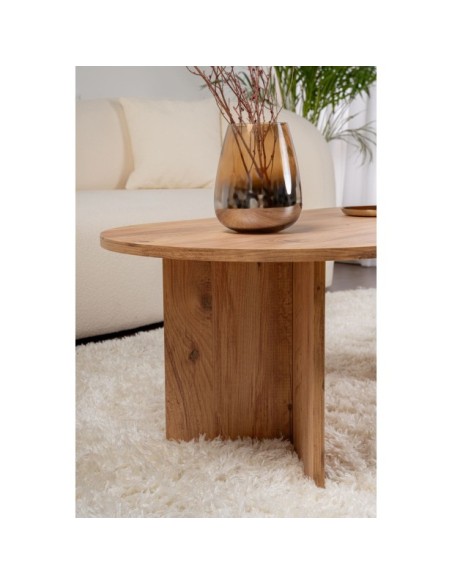 Mesa de Centro Ovalada SILKE, MDF Acabado Pino Atlántico