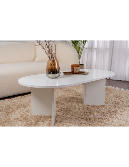 Mesa de Centro Ovalada SILKE, MDF Acabado Blanco