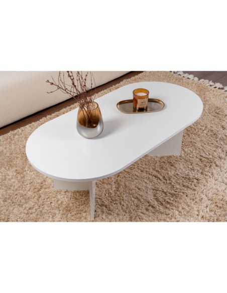 Mesa de Centro Ovalada SILKE, MDF Acabado Blanco