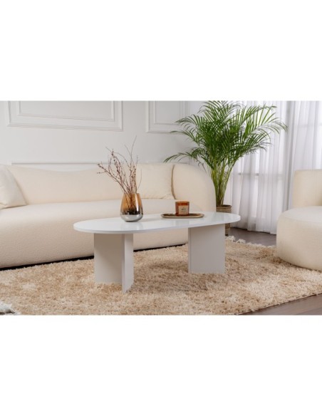 Mesa de Centro Ovalada SILKE, MDF Acabado Blanco