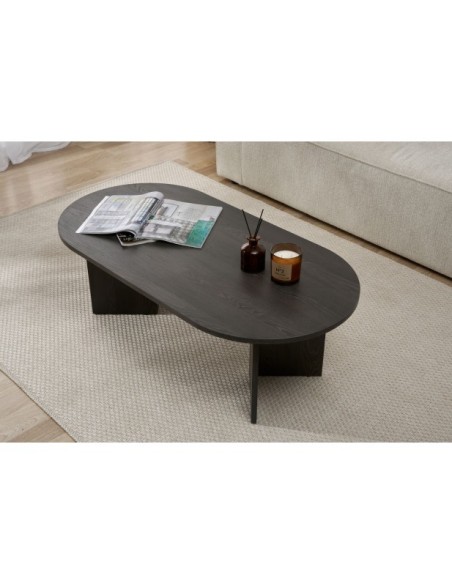Mesa de Centro Ovalada SILKE, MDF Acabado Negro