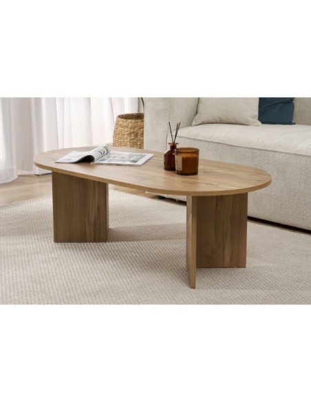 Mesa de Centro Ovalada SILKE, MDF Acabado Roble VNT