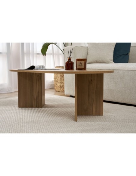 Mesa de Centro Ovalada SILKE, MDF Acabado Roble VNT