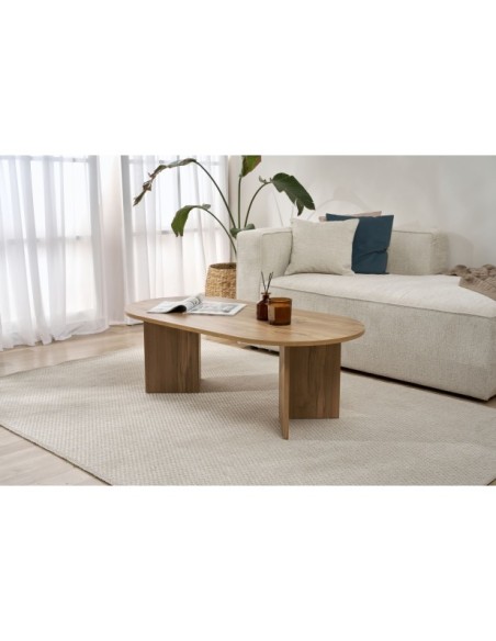 Mesa de Centro Ovalada SILKE, MDF Acabado Roble VNT