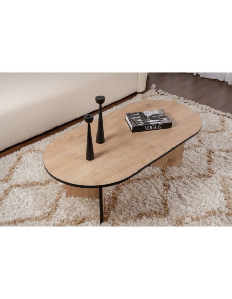 Mesa de Centro Ovalada SILKE, MDF Acabado Roble Zafiro / Negro