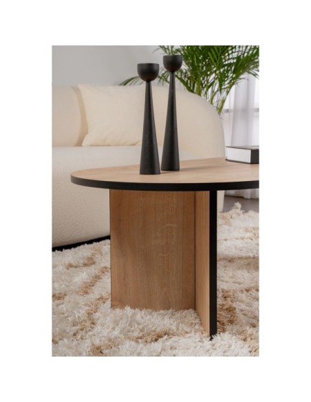 Mesa de Centro Ovalada SILKE, MDF Acabado Roble Zafiro / Negro