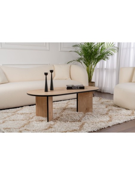 Mesa de Centro Ovalada SILKE, MDF Acabado Roble Zafiro / Negro