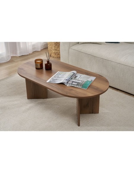 Mesa de Centro Ovalada SILKE, MDF Acabado Nogal VNT