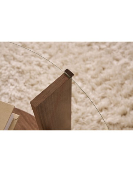 Mesa de Centro RITA, MDF Acabado Nogal / Cristal Transparente