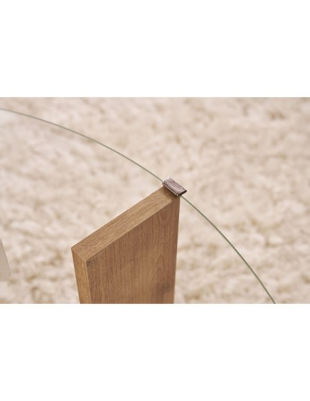 Mesa de Centro RITA, MDF Acabado Roble Zafiro / Cristal Transparente