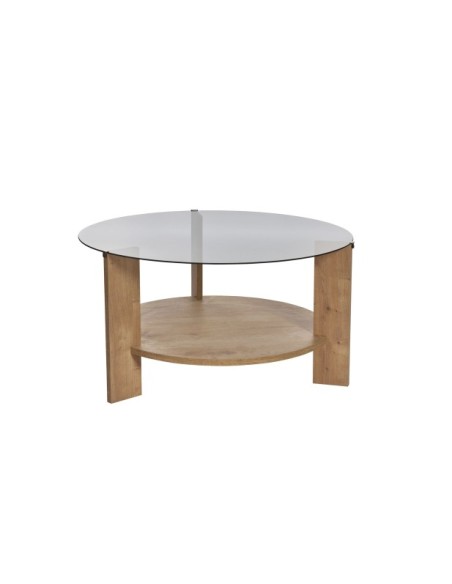 Mesa de Centro RITA, MDF Acabado Roble Zafiro / Cristal Ahumado