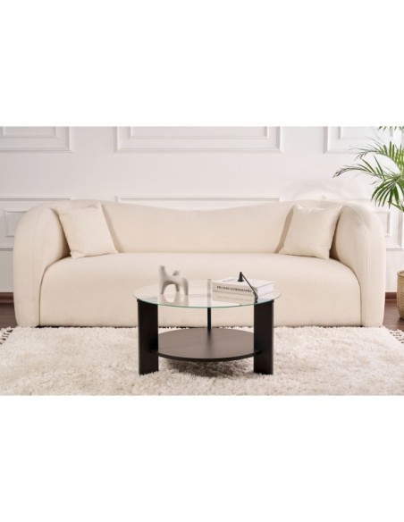 Mesa de Centro RITA, MDF Acabado Madera Negra / Cristal Transparente