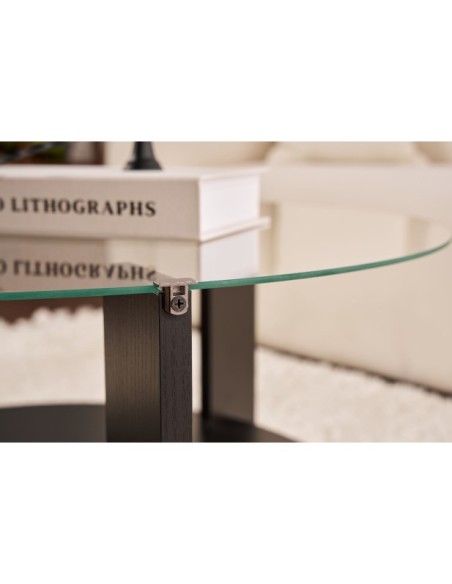 Mesa de Centro RITA, MDF Acabado Madera Negra / Cristal Transparente