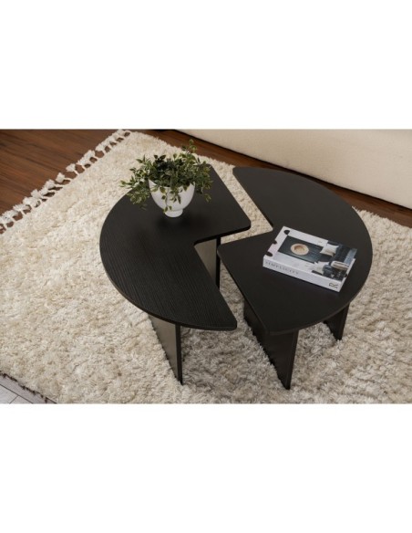 Mesa de Centro GÅDE Ø92 cm, MDF Acabado Madera Negra