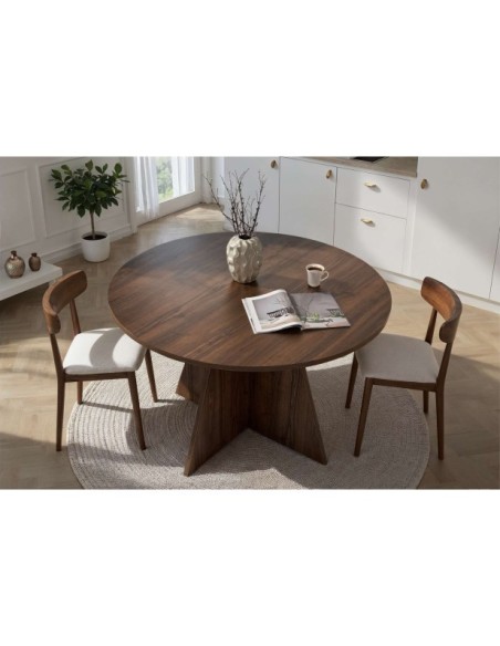 Mesa KALI Ø120 cm de Comedor, MDF Acabado Nogal