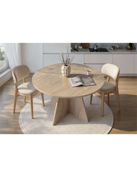 Mesa KALI Ø120 cm de Comedor, MDF Acabado Mármol