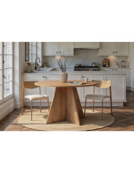 Mesa KALI Ø120 cm de Comedor, MDF Acabado Roble