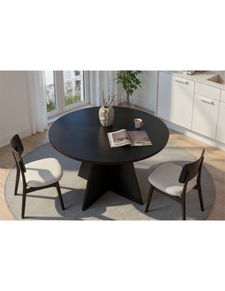Mesa KALI Ø120 cm de Comedor, MDF Acabado Madera Negra