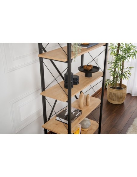 Estantería OBELISK 180x90 cm, MDF Acabado Roble / Metal Negro
