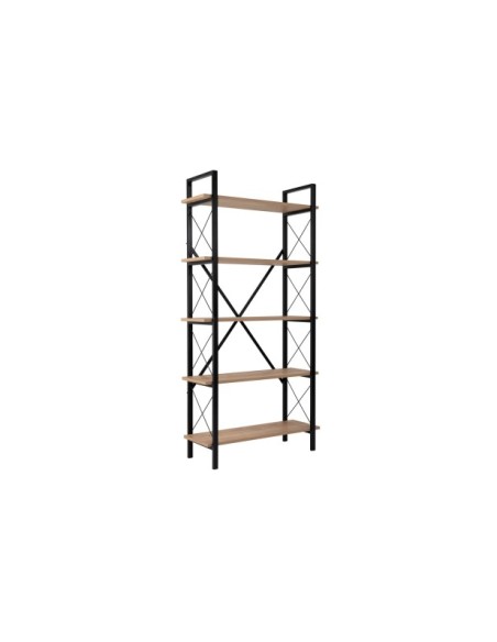 Estantería OBELISK 180x90 cm, MDF Acabado Roble / Metal Negro