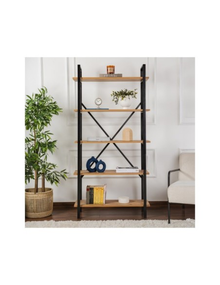 Estantería OBELISK 180x90 cm, MDF Acabado Pino Atlántico / Metal Negro