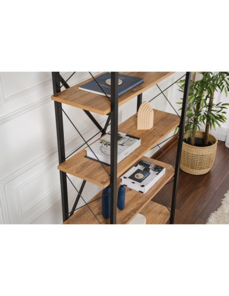 Estantería OBELISK 180x90 cm, MDF Acabado Pino Atlántico / Metal Negro