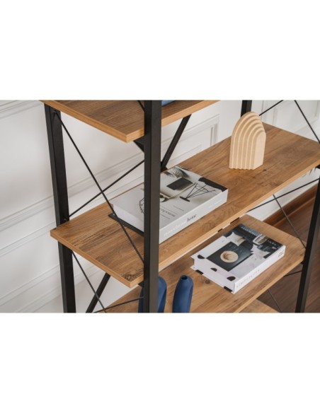 Estantería OBELISK 180x90 cm, MDF Acabado Pino Atlántico / Metal Negro