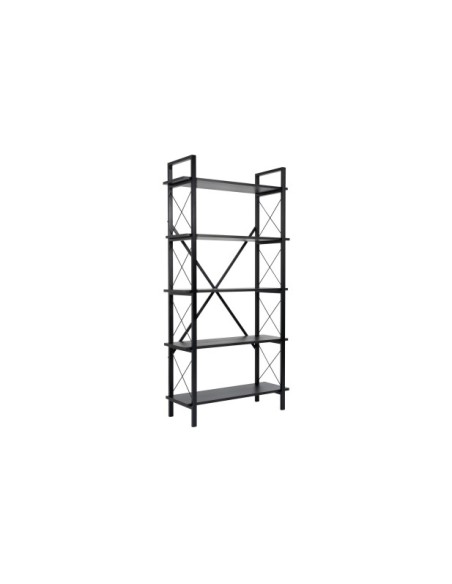 Estantería OBELISK 180x90 cm, MDF Acabado Madera Negra / Metal Negro