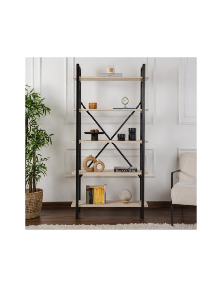 Estantería OBELISK 180x90 cm, MDF Acabado Mármol / Metal Negro