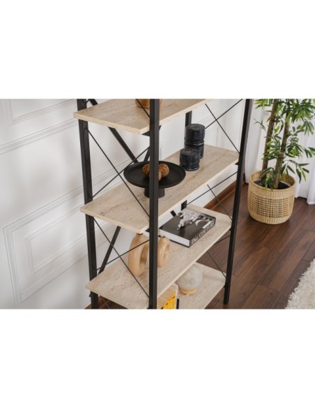 Estantería OBELISK 180x90 cm, MDF Acabado Mármol / Metal Negro