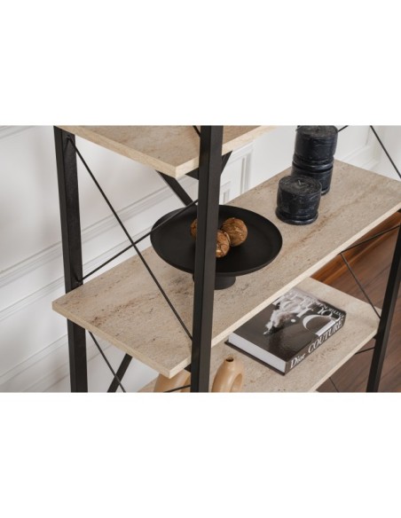 Estantería OBELISK 180x90 cm, MDF Acabado Mármol / Metal Negro