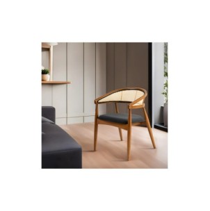 Silla con Brazos RHEA, Madera Natural / Textil Negro