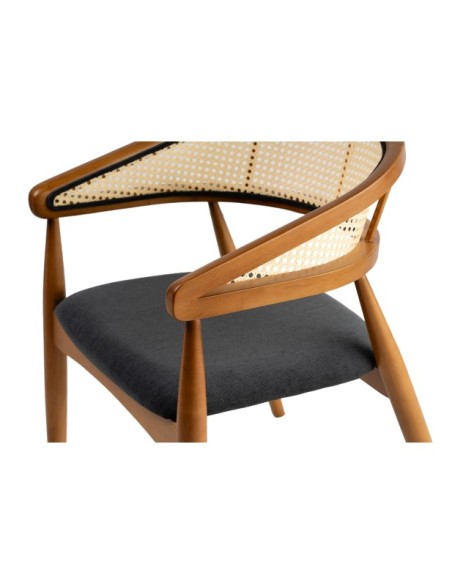 Silla con Brazos RHEA, Madera Natural / Textil Negro