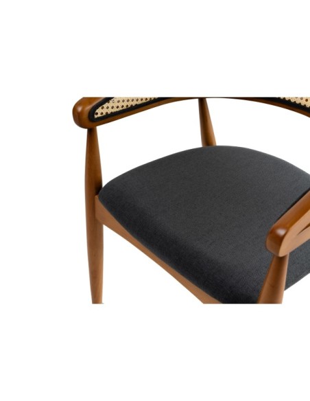Silla con Brazos RHEA, Madera Natural / Textil Negro