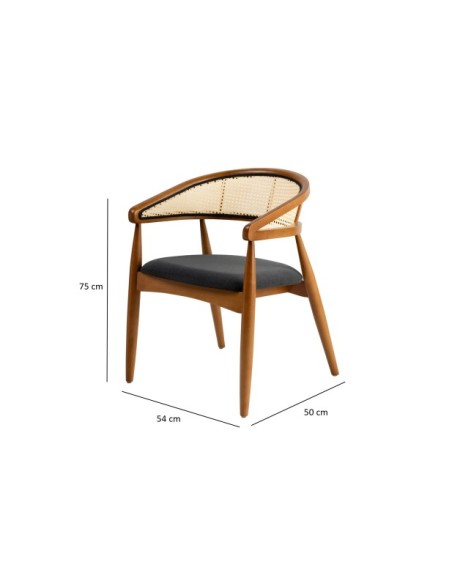 Silla con Brazos RHEA, Madera Natural / Textil Negro