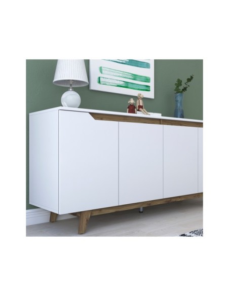 Aparador URANUS, MDF Acabado Blanco / Nogal
