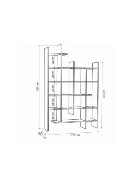Estantería GITTER 188x122 cm, MDF Acabado Antracita