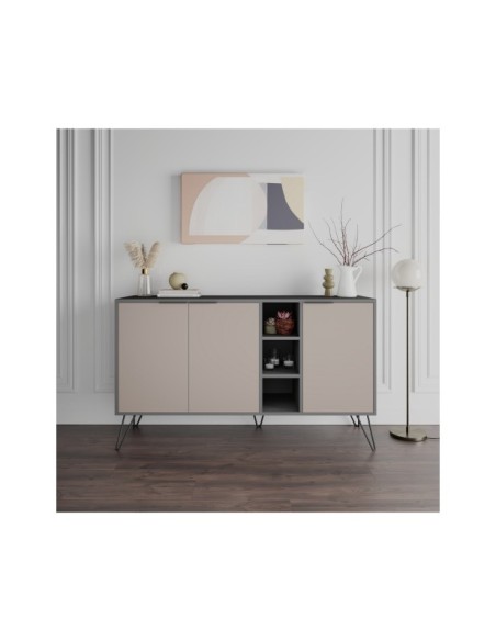 Aparador RITA, MDF Acabado Antracita / Marrón Claro