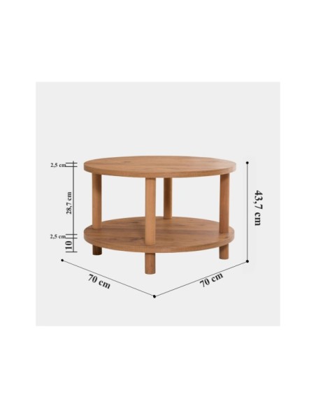 Mesa de Centro MØDE Ø70 cm, MDF Acabado Pino Atlántico