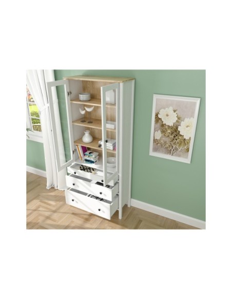 Vitrina Aparador con 3 Cajones VISE 194x83 cm, MDF Acabado Blanco