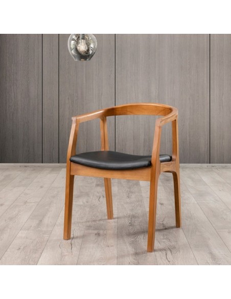 Silla con Brazos TYET, Madera Acabado Nogal / Piel Sintética Negro
