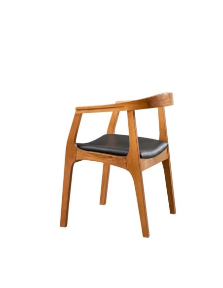Silla con Brazos TYET, Madera Acabado Nogal / Piel Sintética Negro
