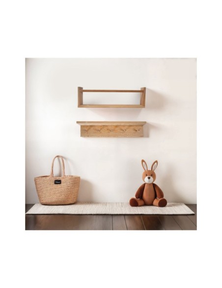 Set 2 Estanterías de Pared EIRA 50x15 cm, Pino Macizo Acabado Roble