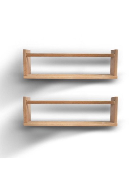 Set 2 Estanterías de Pared EIRE 50x15 cm, Pino Macizo Acabado Roble